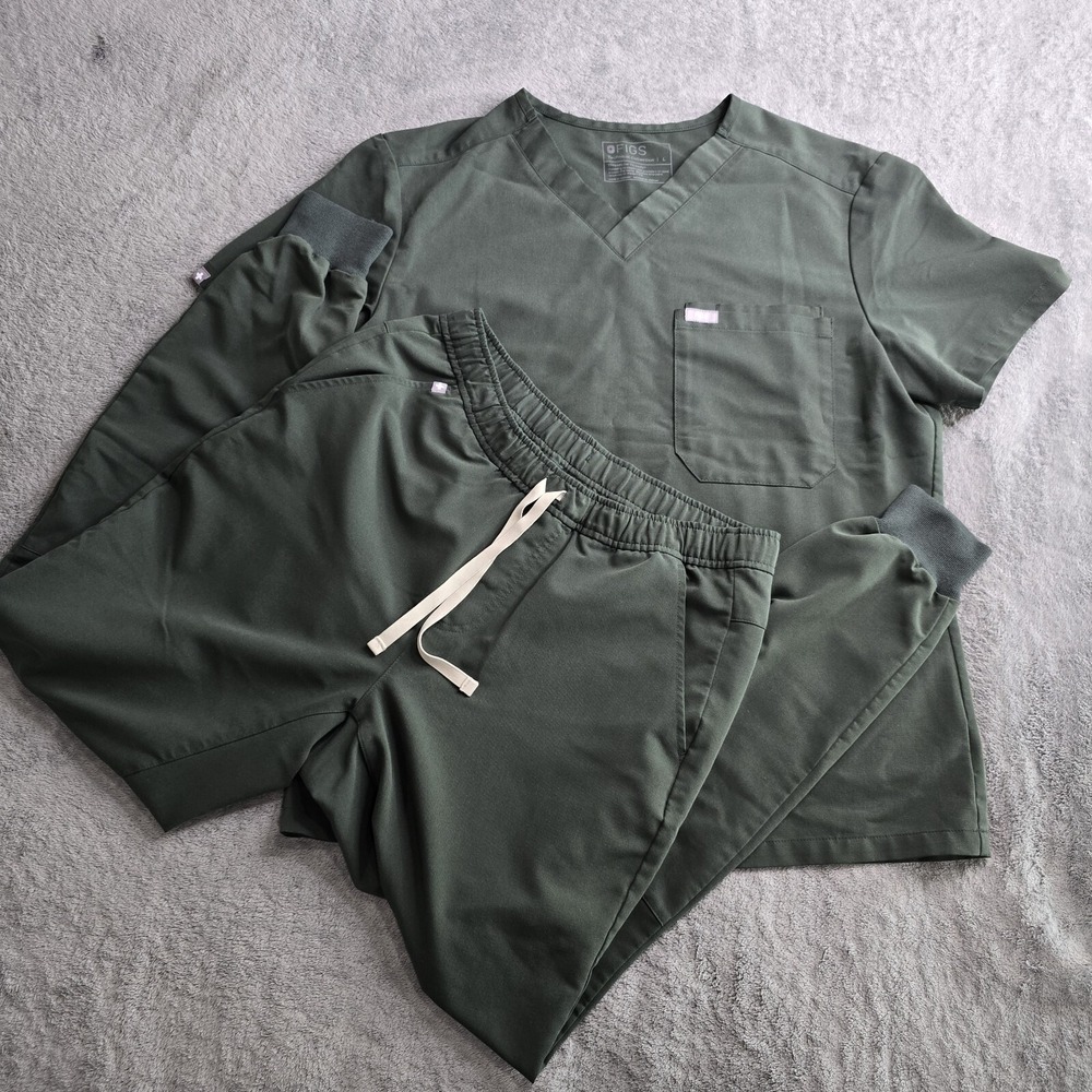Figs Scrub Set Jogger Pants Sz M (M21SW2051) 2 Pocket Top Sz L Unisex Green